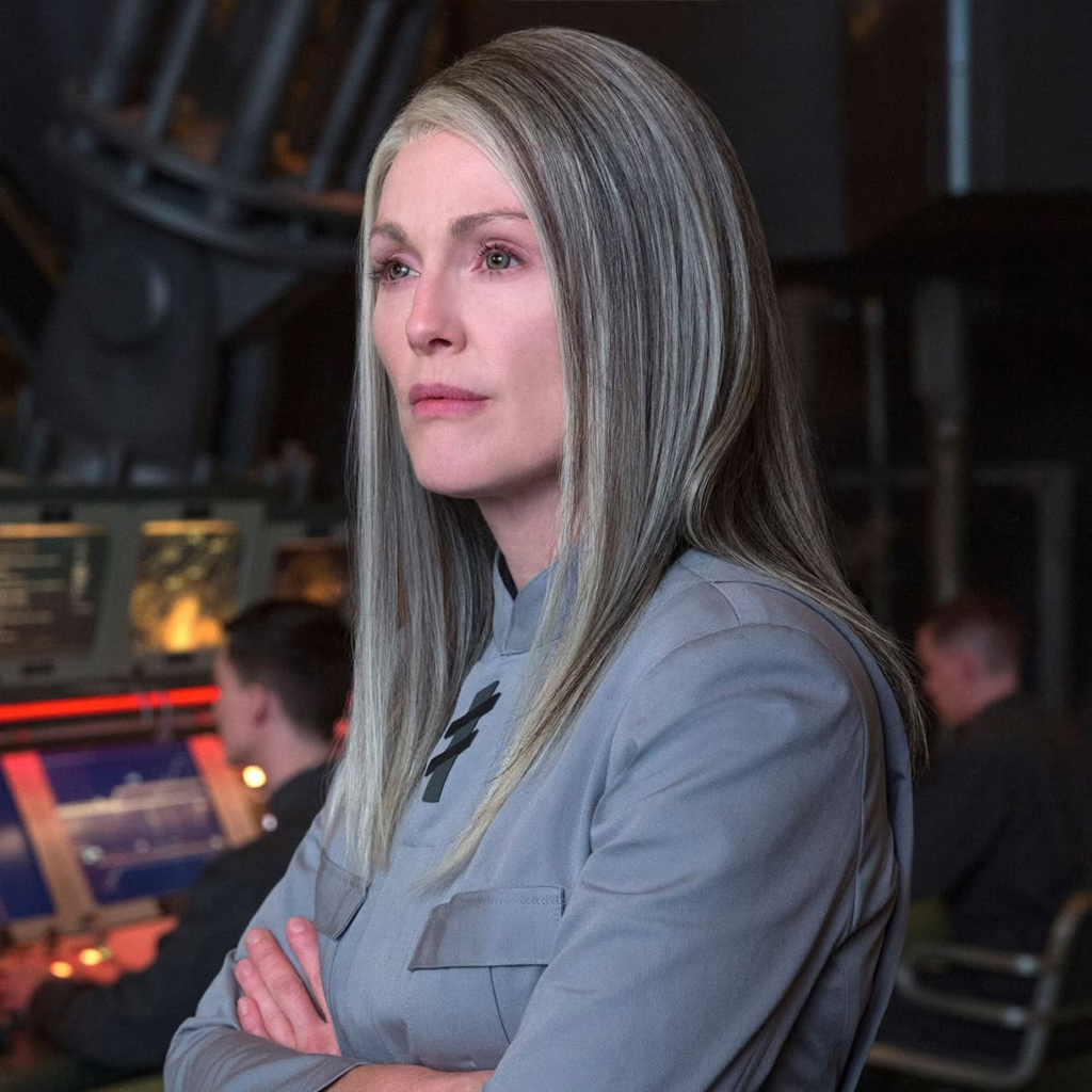Julianne Moore stars as President Alma Coin in The Hunger Games: Mockingjay – Part 1