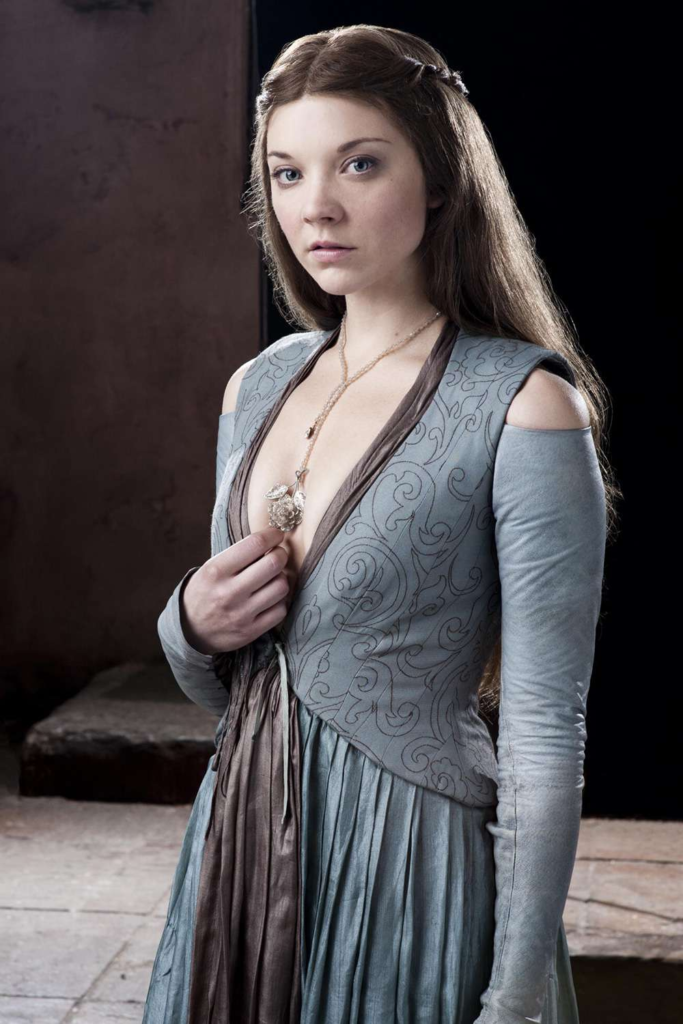 Natalie Dormer posing in character as Margaery Tyrell for the HBO fantasy drama series Game of Thrones