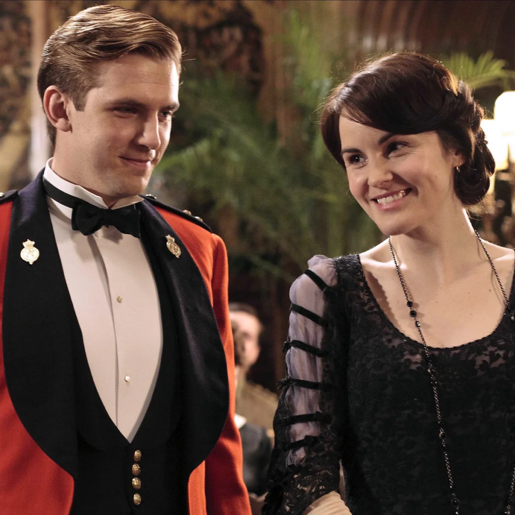 Dan Stevens as Matthew Crawley and Michelle Dockery as Lady Mary Crawley in the historical drama series Downton Abbey