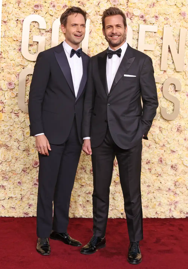 Suits co-stars Patrick J. Adams and Gabriel Macht reunited on the red carpet at the 81st Annual Golden Globe Awards held at The Beverly Hilton in California on January 7, 2024