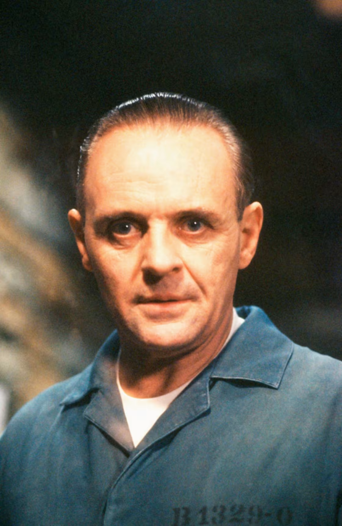 Anthony Hopkins portraying the character Hannibal Lecter in the 1991 film The Silence of the Lambs