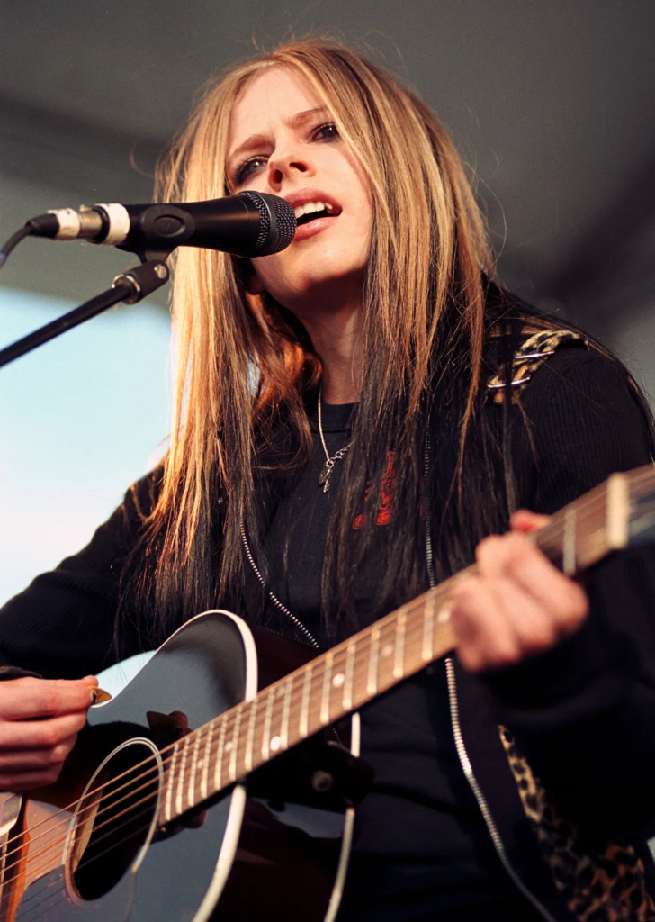 Avril Lavigne performing during a promotional tour in Vancouver, Canada, in April 2004