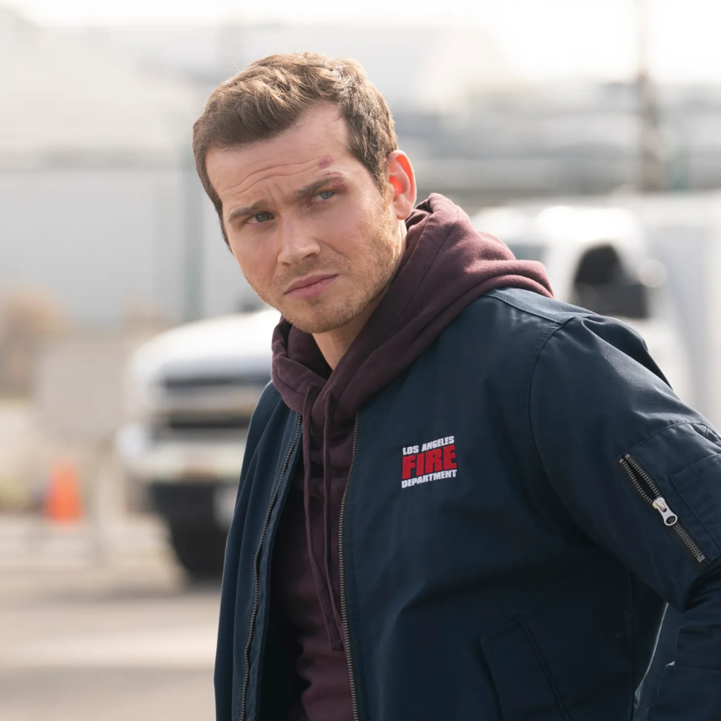 Oliver Stark portraying the character Evan "Buck" Buckley in the television series 9-1-1