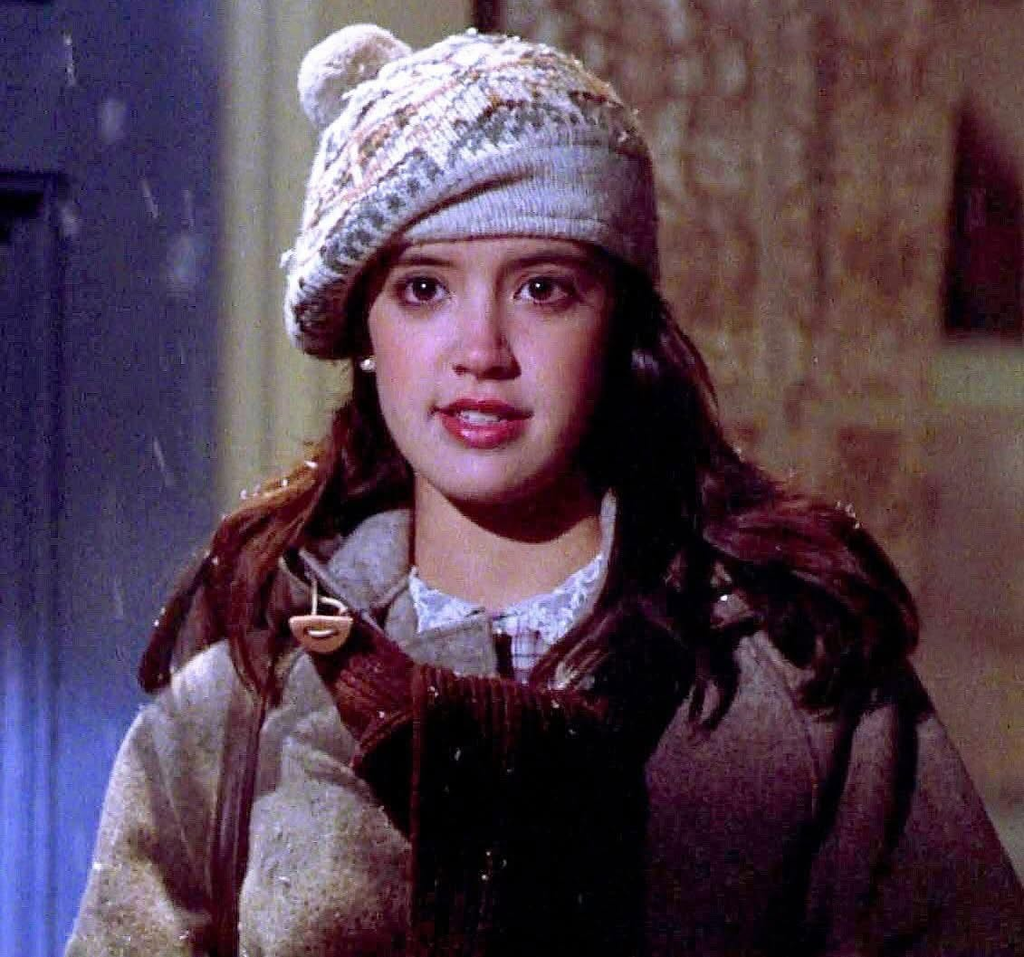 Phoebe Cates as Kate Beringer in a winter scene from the 1984 horror-comedy film Gremlins