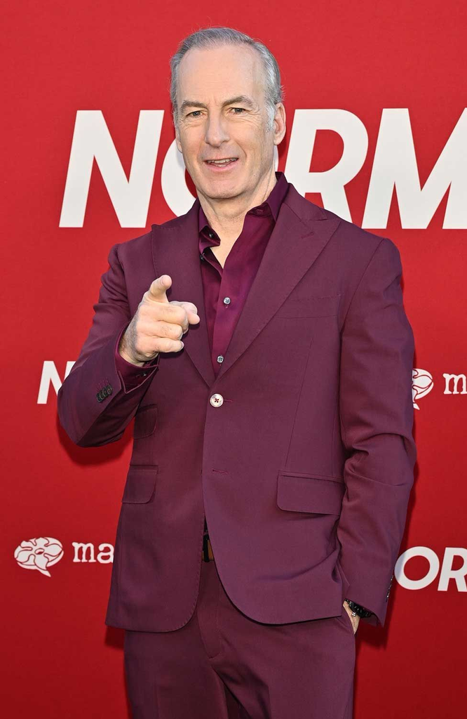 Bob Odenkirk attending the Los Angeles premiere of his action-thriller film Normal in a custom Jaren Savage burgundy suit