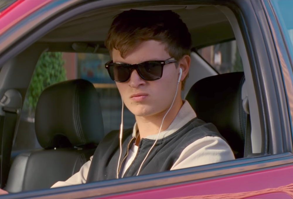 Ansel Elgort as the main character, Baby, in the 2017 action-thriller film Baby Driver