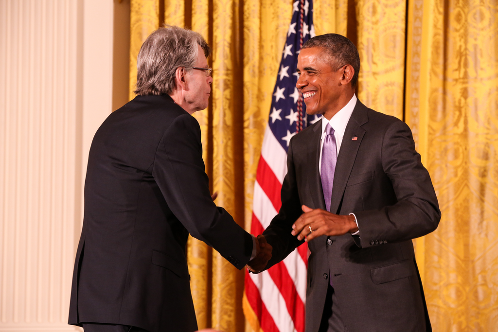 President Barack Obama presents author Stephen King with the National Medal of Arts at the White House