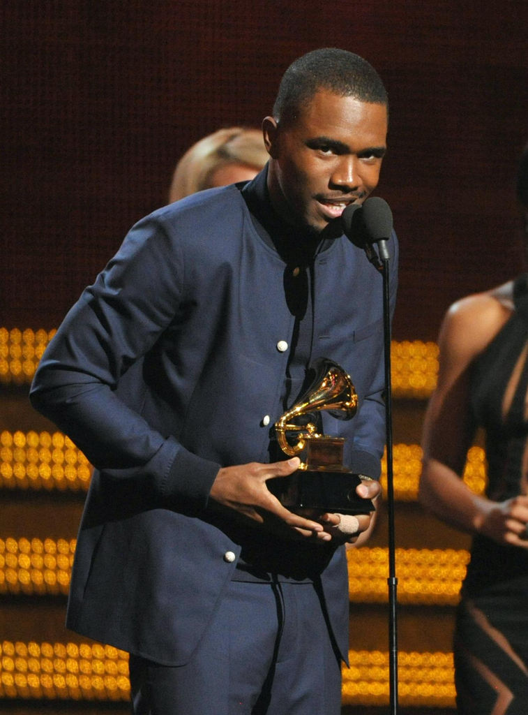 Frank Ocean is accepting the award for Best Urban Contemporary Album for channel ORANGE at the 55th Annual Grammy Awards on February 10, 2013